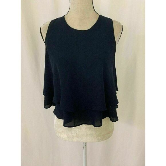 Zara Womens Solid Navy Blue Crew Neck Crop Tank Top Blouse Small - Picture 1 of 5